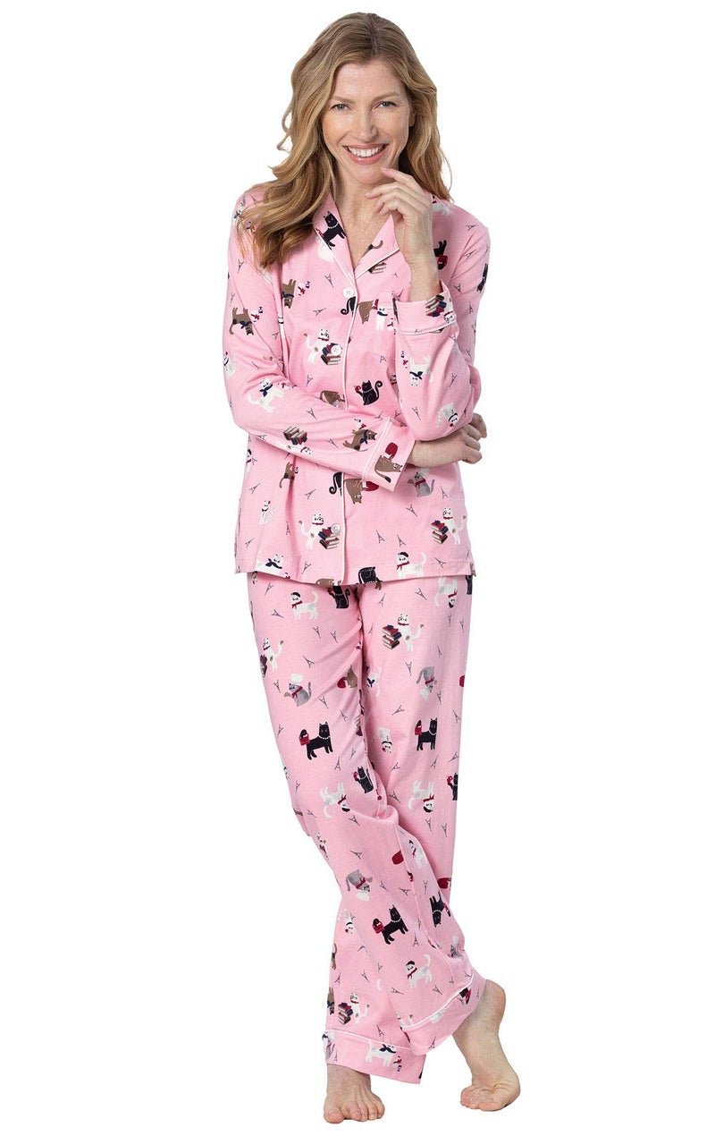 PajamaGram Cotton Womens Pajama Sets - Cat Pajamas for Women, Pink, M / 10-12 - Image 2